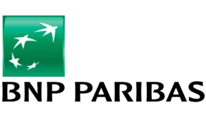 Logo der BNP Paribas mit grünem Hintergrund und weißen, stilisierten Vögeln. Schriftzug "BNP PARIBAS" darunter.