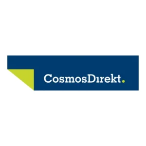 Logo von CosmosDirekt, bestehend aus blauer Schrift auf weißem Hintergrund mit grünem Akzent.