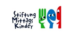 Logo der Stiftung Mittagskinder mit bunten, stilisierten Gesichtern und H&auml;nden in Gr&uuml;n, Blau und Rot.