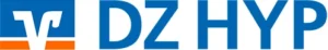 Logo der DZ HYP, bestehend aus blauen und orangen Farben mit stilisiertem "v" und klarer Schrift.